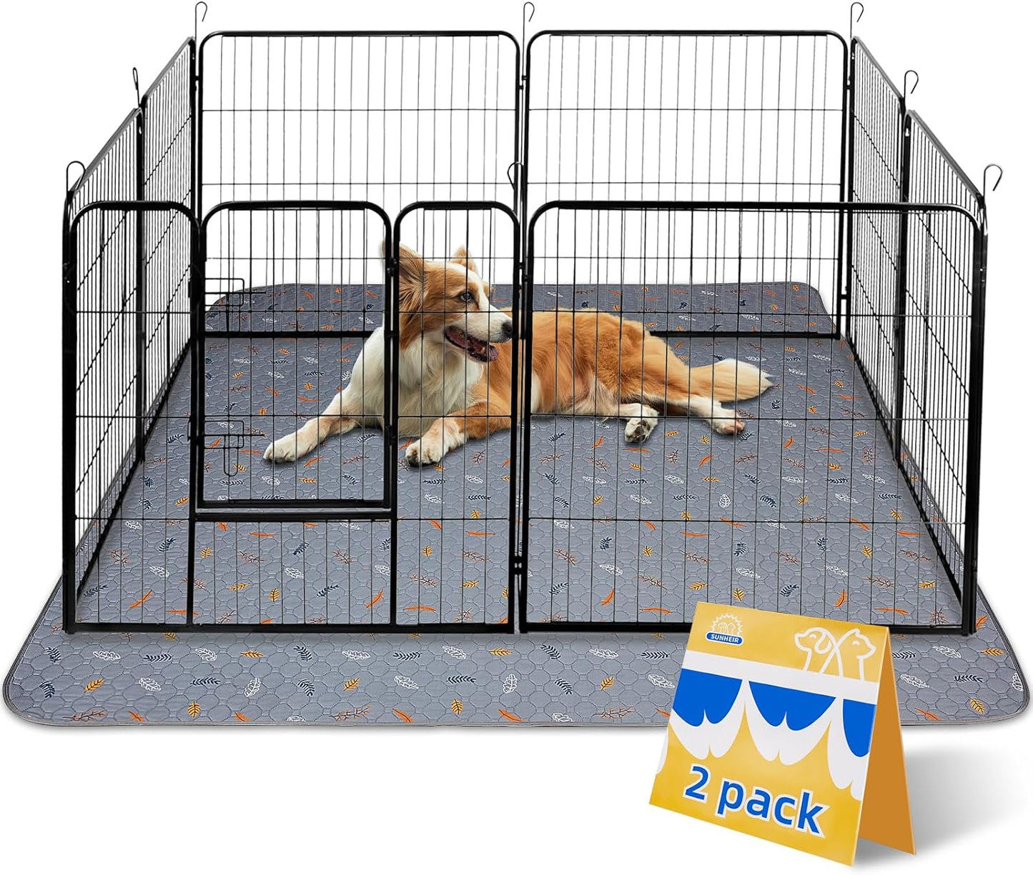 Sunheir Washable Pee Pads for Dogs Large 48" x 48" 2-Pack Reusable Puppy Pads Pet Training Pads, Absorb Dog Mats, Whelping Pad, Non-Slip Protects Against Urine Leakage (Leaves - Deep Grey, 48x48)