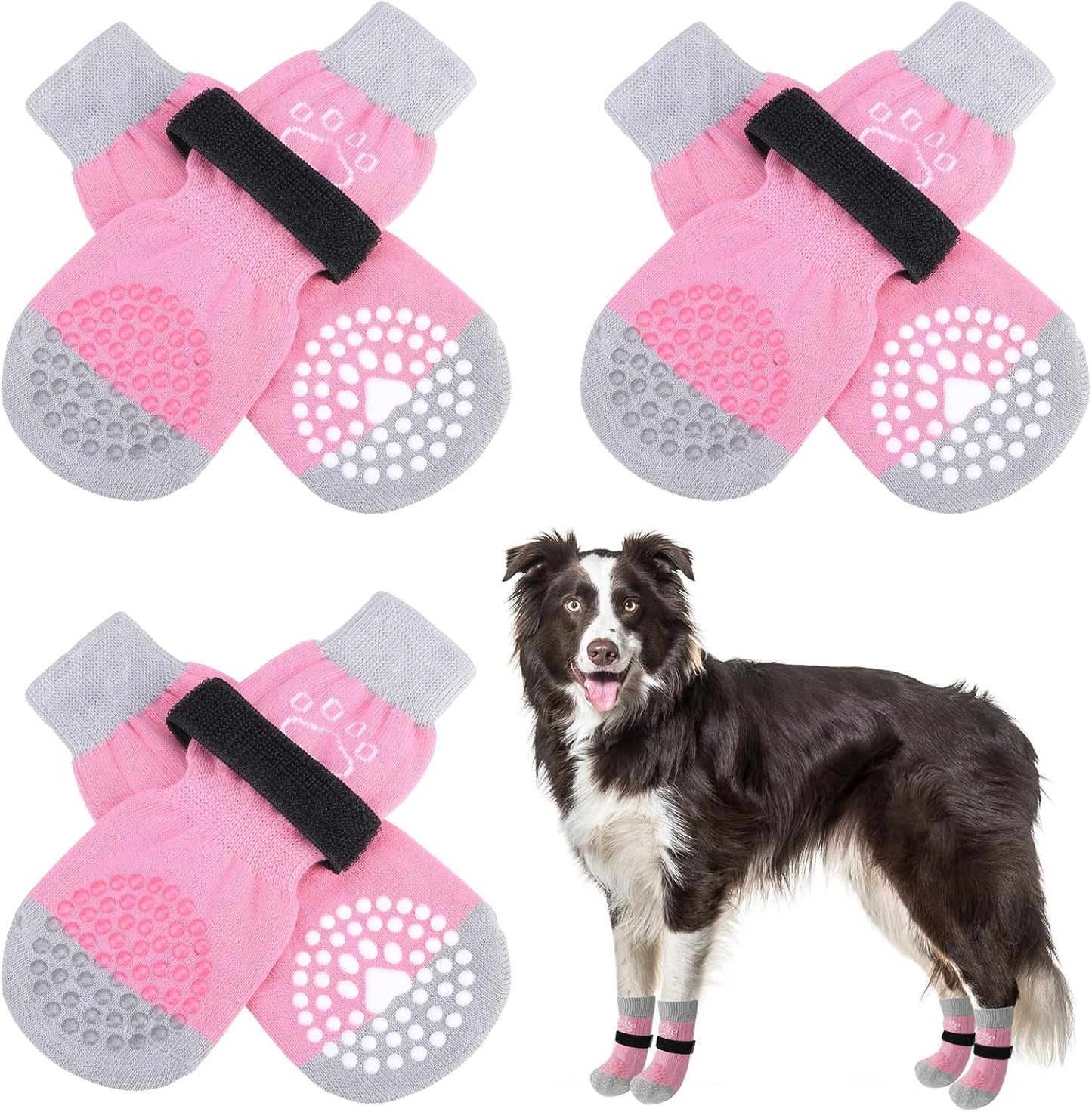 SCENEREAL 6Pcs Anti Slip Dog Socks to Prevent Licking Paws for Hot/Cold Pavement, Dog Grippy Socks for Hardwood Floors, Dog Shoes for Boots & Paw Protectors for Puppy Small Medium Large Senior Dogs