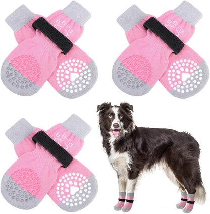 SCENEREAL 6Pcs Anti Slip Dog Socks to Prevent Licking Paws for Hot/Cold Pavement, Dog Grippy Socks for Hardwood Floors, Dog Shoes for Boots & Paw Protectors for Puppy Small Medium Large Senior Dogs