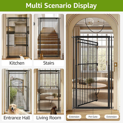 78.8" Extra Tall Cat Gate, 28.3-33" Wide Safety Metal Cat Door, Pressure Mounted Easy Walk Through Pet Gate with Door for Stairs, Doorways, Black