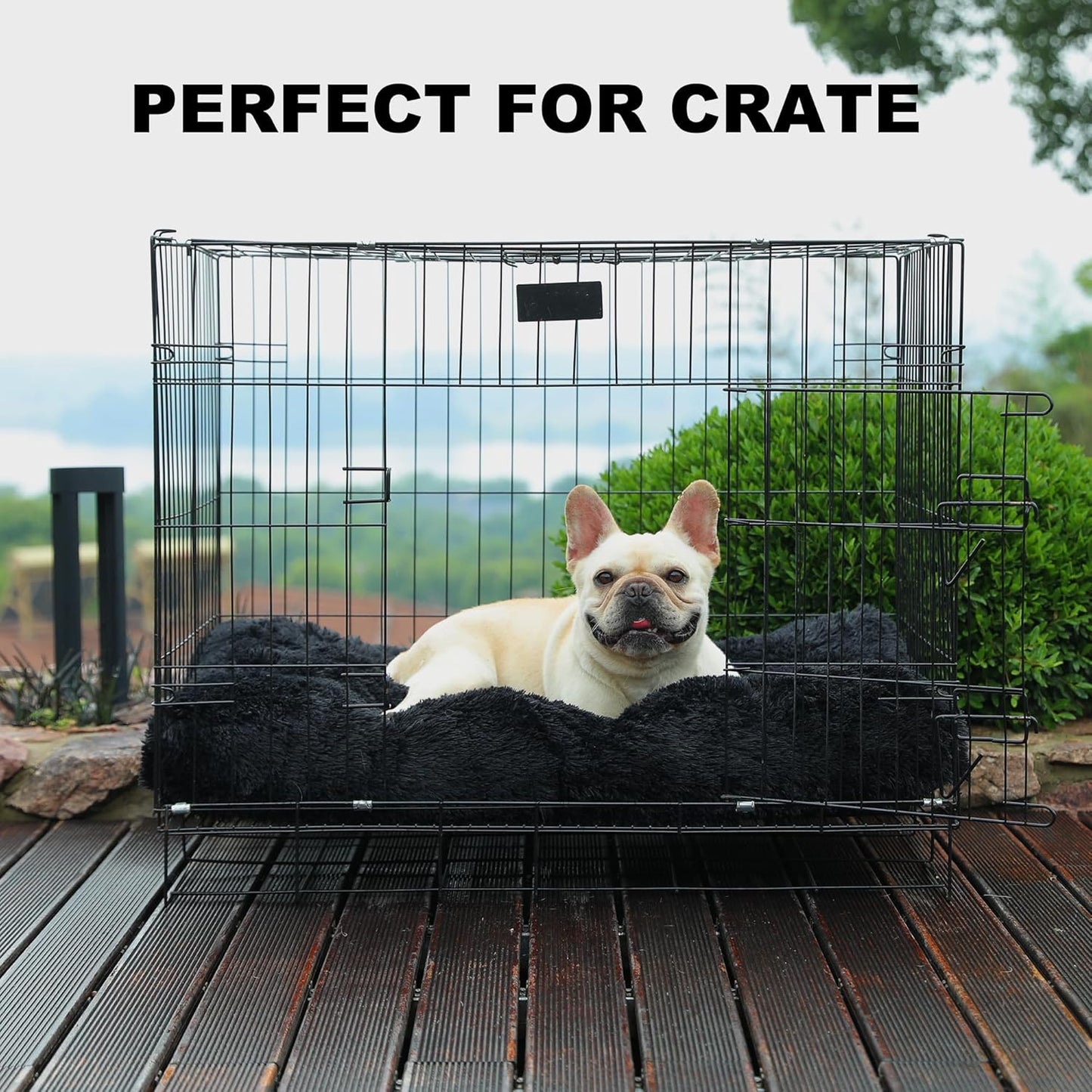 Bedfolks Waterproof Dog Crate Bed, Plush With Removable Washable Cover, Faux Fur Crate Pad for Medium Dogs, Fluffy Kennel 29"x21", Dark Grey