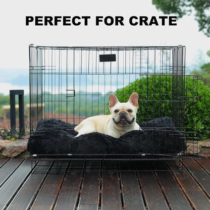 Bedfolks Waterproof Dog Crate Bed, Plush With Removable Washable Cover, Faux Fur Crate Pad for Medium Dogs, Fluffy Kennel 29"x21", Dark Grey