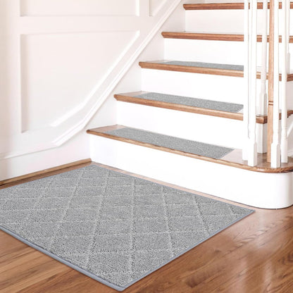 COSY HOMEER Edging Stair Treads Non-Slip Carpet Mat 28inX9in Indoor Stair Runners for Wooden Steps, Edging Stair Rugs for Kids and Dogs, 100% Polyester TPE Backing (7pc, Beige)