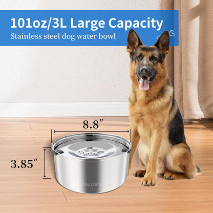 Kactoily 3L/101oz Large Capacity Dog Water Bowl Stainless Steel No Spill Dog Bowls Slow Drinking Dog Water Feeder Dispenser