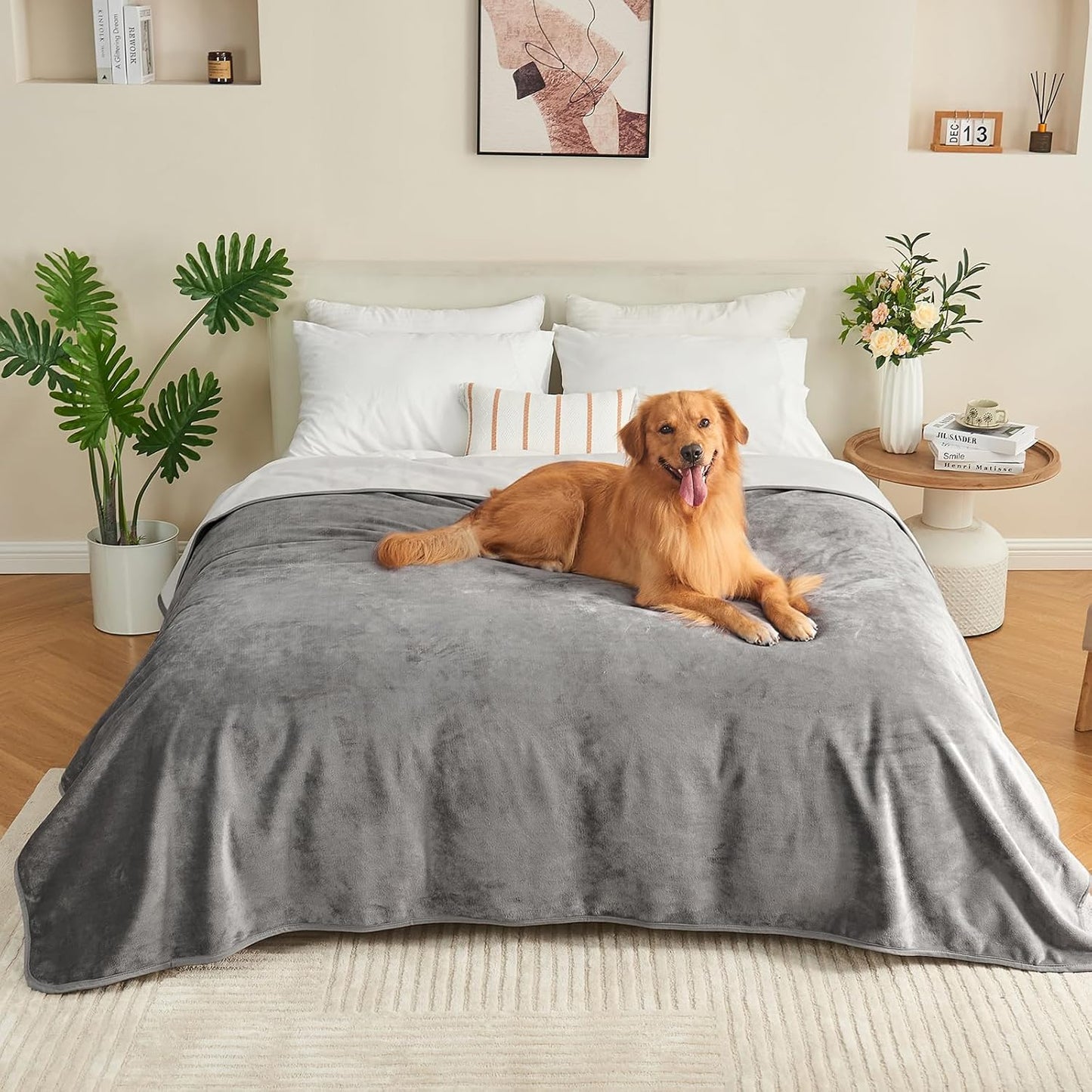 Waterproof Blanket 60"x80" for Adults, Reversible Waterproof Bed Cover for Dogs Cats Pets, Soft Leakproof Blanket for Bed Couch Sofa Furniture Protector, Dusty Pink/Off White