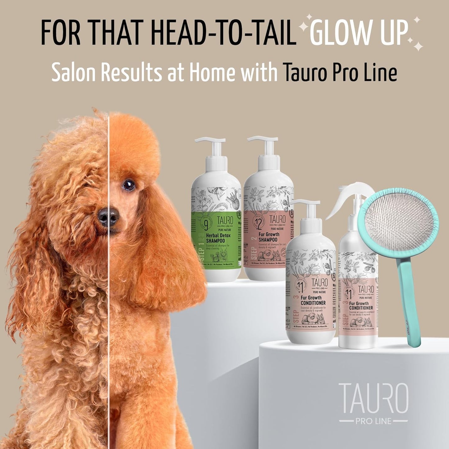 Tauro Pro Line Slicker Brush for Dogs & Cats, Deshedding, Dematting & Detangling Grooming Tool for Medium to Long Coats, Ideal for Doodles & Poodles, Flexible Cushion, Purple, Medium Size (M)