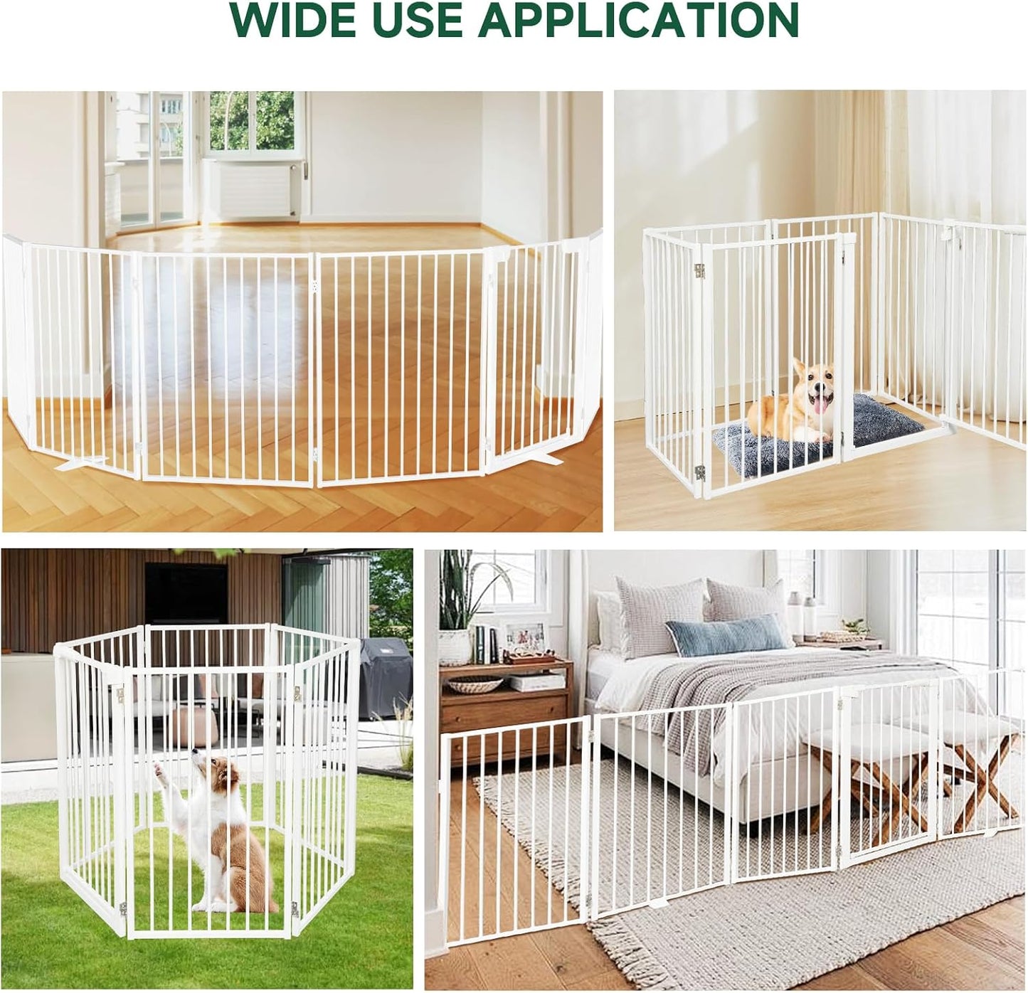 Snagle Paw Full Metal Freestanding Dog Gate,Indoor Dog Gate with Floor Protect Support Feet, 40x24 Inches Foldable Dogs Barrier for Stairs, Hallways and Doorways (24'' H 2 Panel, White