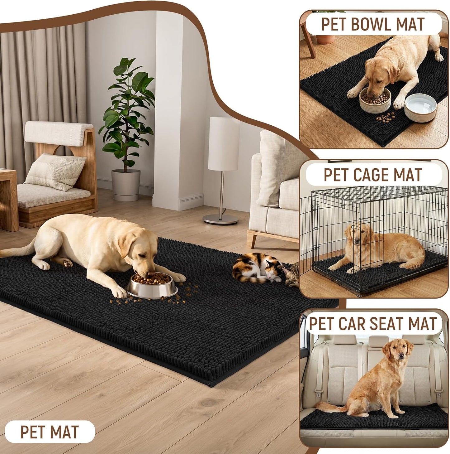 Absorbent Dog Door Mat for Muddy Paws, 60" x 24" Chenille Indoor Mats for Entryway, Trap Dirt Front Door Mat Indoor Entrance Washable Non Slip Soft