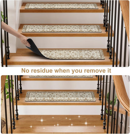 OJIA Extra Non-Slip Stair Treads for Wooden Steps 15PCS, 30"X8" Rubber Indoor Stair Runner Slip Resistant Stair Rugs Safety Mats for Dogs, Kids & Elders, Stairway Grip Step Treads, Gray