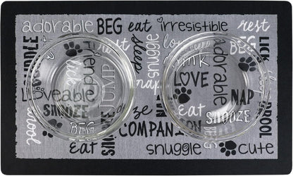 Drymate Pet Bowl Placemat, Dog & Cat Food Feeding Mat - Absorbent Fabric, Waterproof Backing, Slip-Resistant - Machine Washable/Durable (USA Made) (12” x 20”) (Indigo)