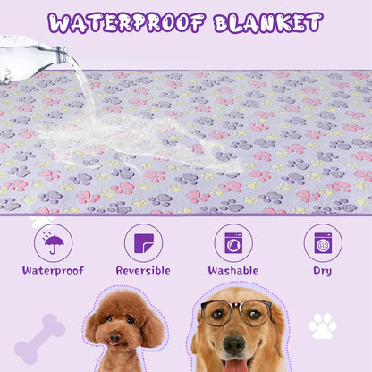 YUEPET Waterproof Dog Blankets, 2 Pack Washable Dog Blankets for Bed Couch Sofa Protector Fleece Flannel Puppy Blanket Soft Plush Reversible Throw Blanket for Small Dogs Puppy Cat 23"×16"(Purple+Pink)