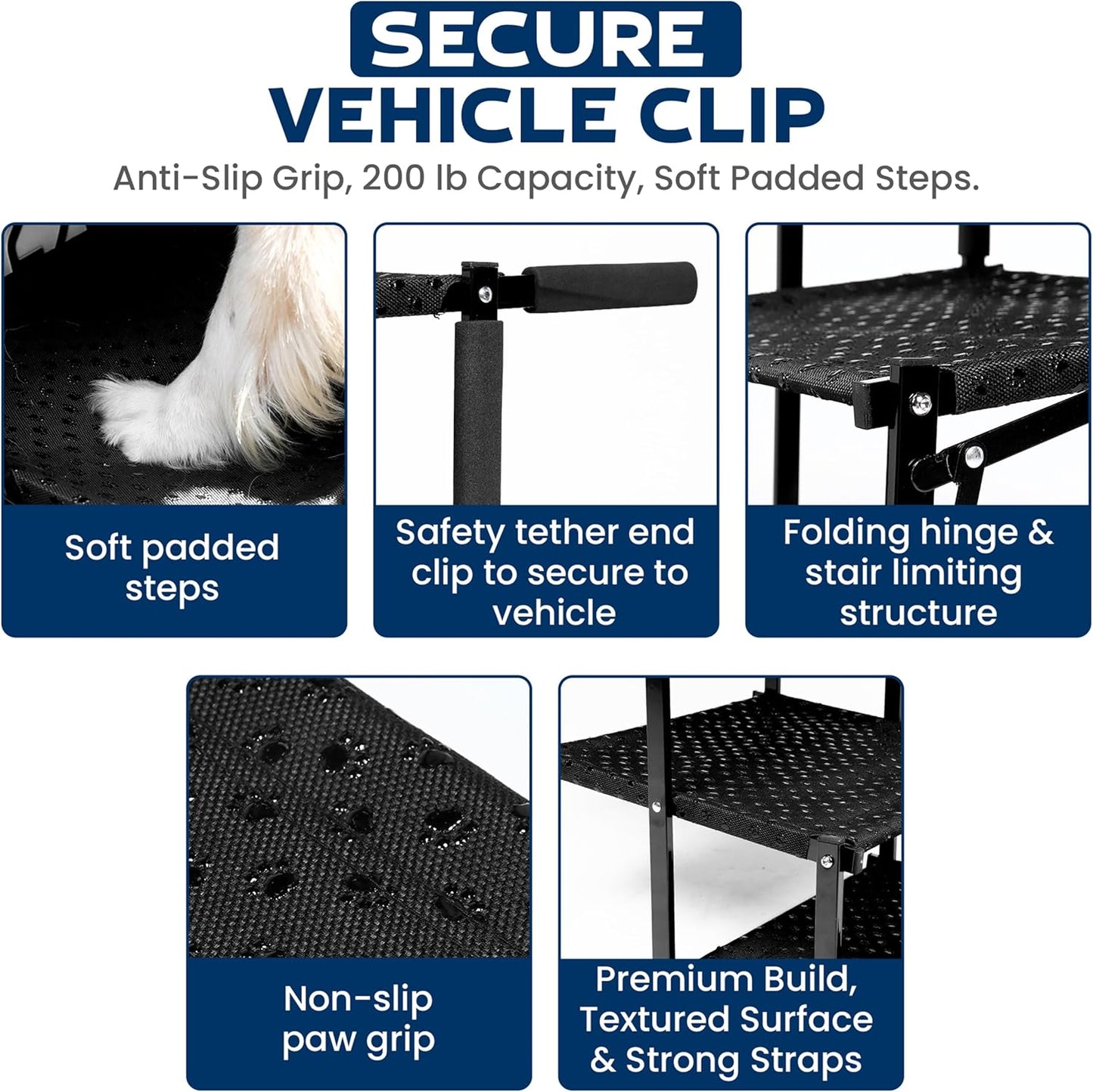 VERALUX Dog Stairs for Large Dogs for Car | 5 Step Foldable Dog Stairs | 200lb Capacity | Non-Slip Rug Steps | XL Lift Assist Harness System | Pet Stairs for Large Dogs | Dog Steps for Truck & SUV