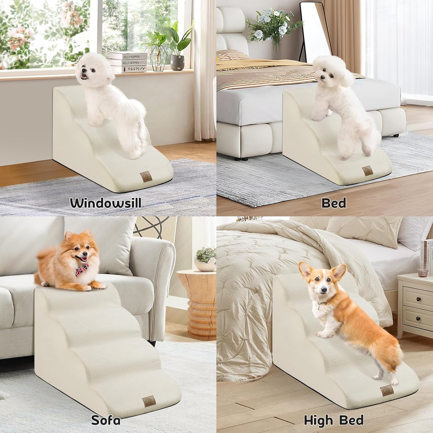 Mestuel 2-Tiers Extended Dog Stairs Steps for Couch Sofa, Dog Stairs for Small Dogs, Pet Stairs Ramp Ladder Friendly to Small Old Joint Injury Dogs Cats,Non-Slip & Washable,Blue