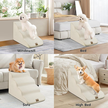 Mestuel 2-Tiers Extended Dog Stairs Steps for Couch Sofa, Dog Stairs for Small Dogs, Pet Stairs Ramp Ladder Friendly to Small Old Joint Injury Dogs Cats,Non-Slip & Washable,Blue