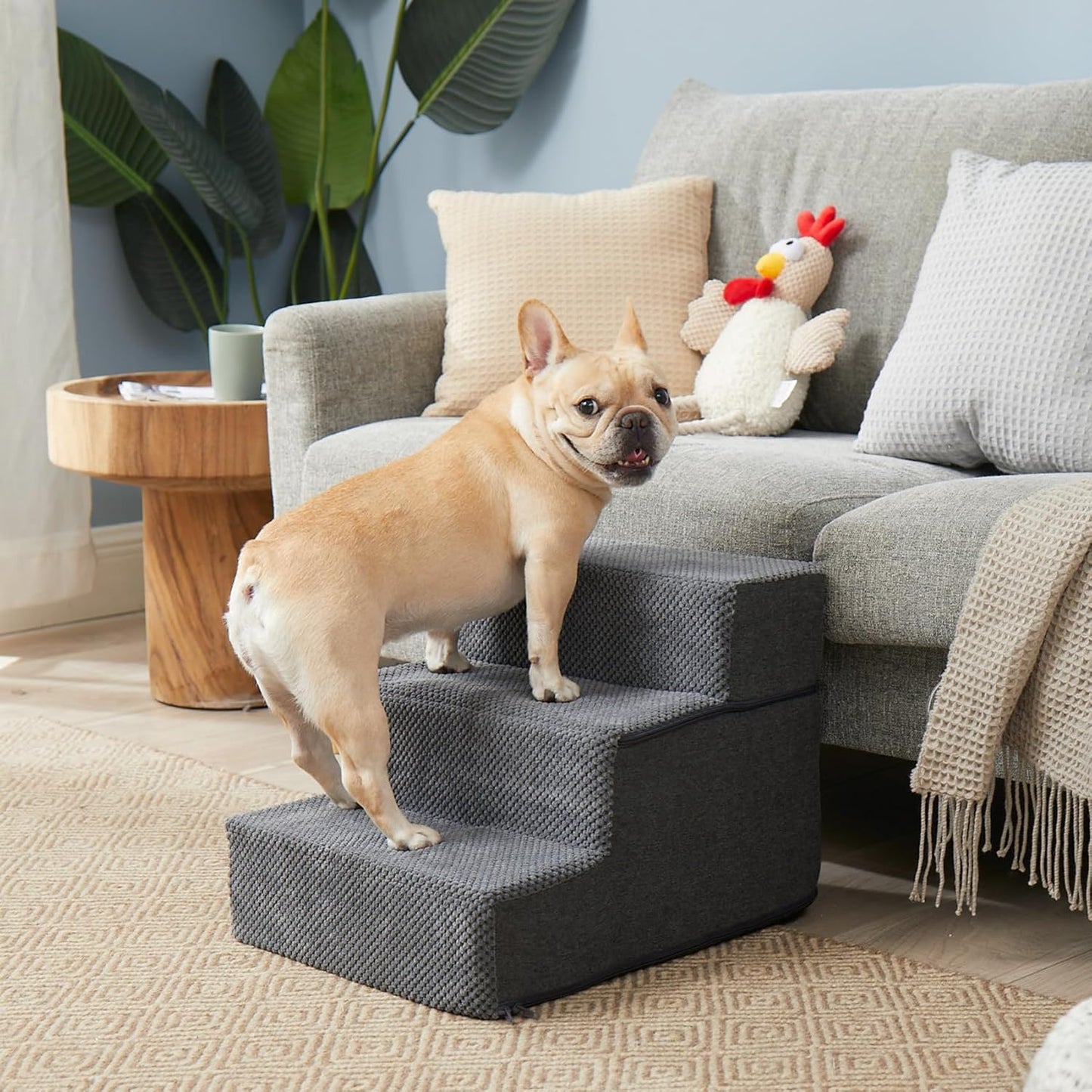 EHEYCIGA Dog Stairs for High Bed 22.5" H, 5-Step Dog Steps for Bed, Pet Steps for Small Dogs and Cats, Non-Slip Balanced Pet Ramp Indoor, Grey