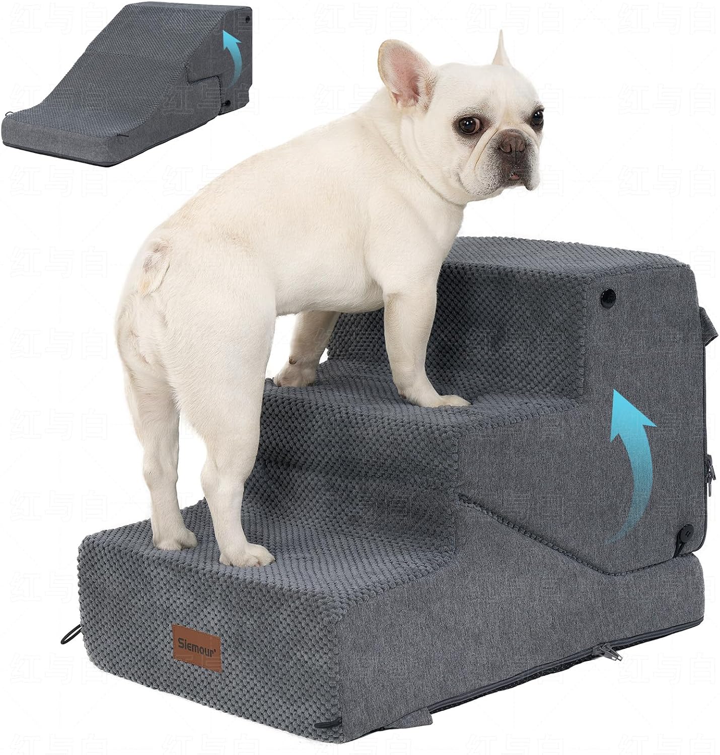 4-Step Dog Stair and Ramp for Small Dogs and Cats, Pet Steps for Bed with Non-Slip Bottom, Grey
