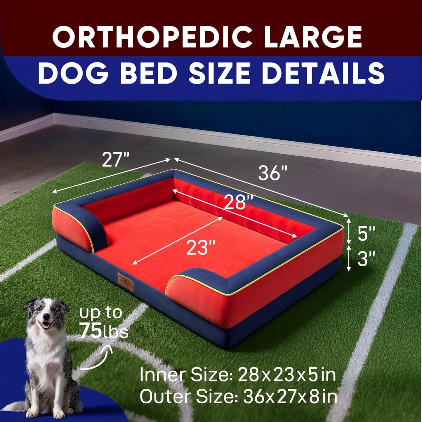 Comfort Expression Orthopedic Dog Bed for Extra Large Dogs 42x30 Inch, Waterproof Egg Crate Foam XL Pet Bed with Removable Bolsters, Dog Couch with Washable Cover & Non-Slip Bottom, Grey - Colors A