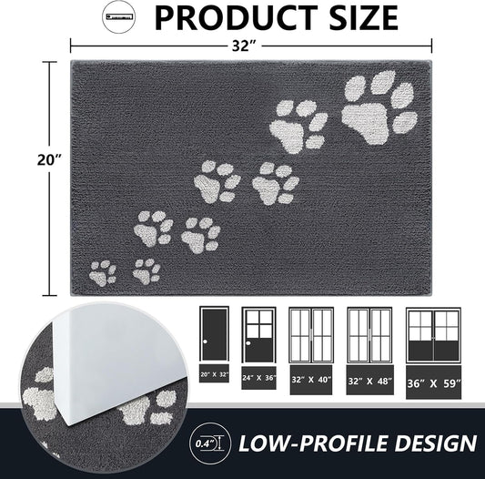 Timo Dog Door Mat for Muddy Paws, Absorbent Dirt Trapper Mud Mat for Dogs, 20"x32" Washable Indoor Doormats, Non-Slip Low-Profile Entrance Doormat for Inside Floor, Front Door Entryway Rug, Grey