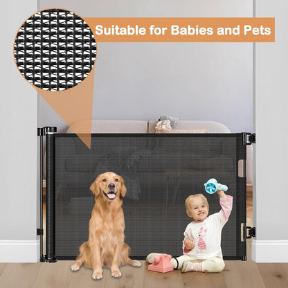 Retractable Dog Gate for The House 33" Tall X 55" Wide Mesh Baby Gate Retractable Baby Gates for Doorways Scratch-Resistant Outdoor Dog Gates Indoor Prevent Kids or Pets from Crawling Under, Gray