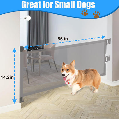 2 Pack Short Dog Gate Pet Gates Puppy Gate 14" H 59" Wide Step Over Pet Fence, Mesh Retractable Indoor Outdoor Expands Up to 59 Inches Small Dog Gates for Doorways Stairs