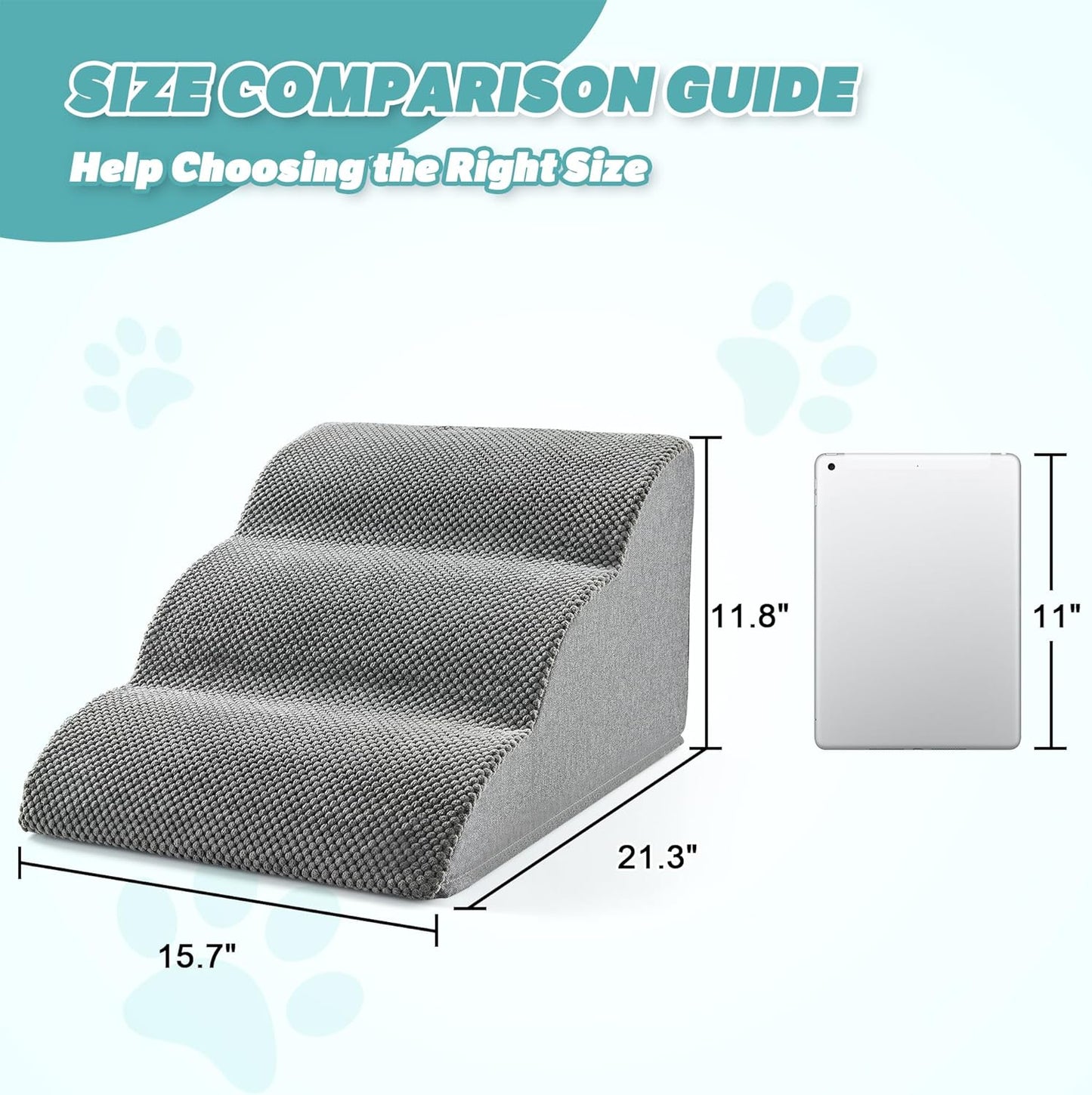 IFNOW Dog Stairs for Small Dogs 15.7''H, 4-Step Sturdy Dog Steps for Bed, Couch, Sofa, Waterproof Pet Stairs for Older Cats, Puppy, Removable Washable Cover, Non-Slip Curved Pet Ramp Indoor, Grey