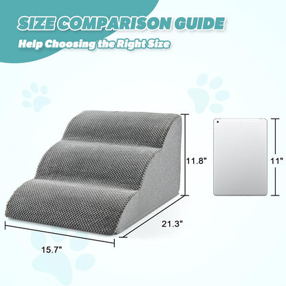 IFNOW Dog Stairs for Small Dogs 15.7''H, 4-Step Sturdy Dog Steps for Bed, Couch, Sofa, Waterproof Pet Stairs for Older Cats, Puppy, Removable Washable Cover, Non-Slip Curved Pet Ramp Indoor, Grey