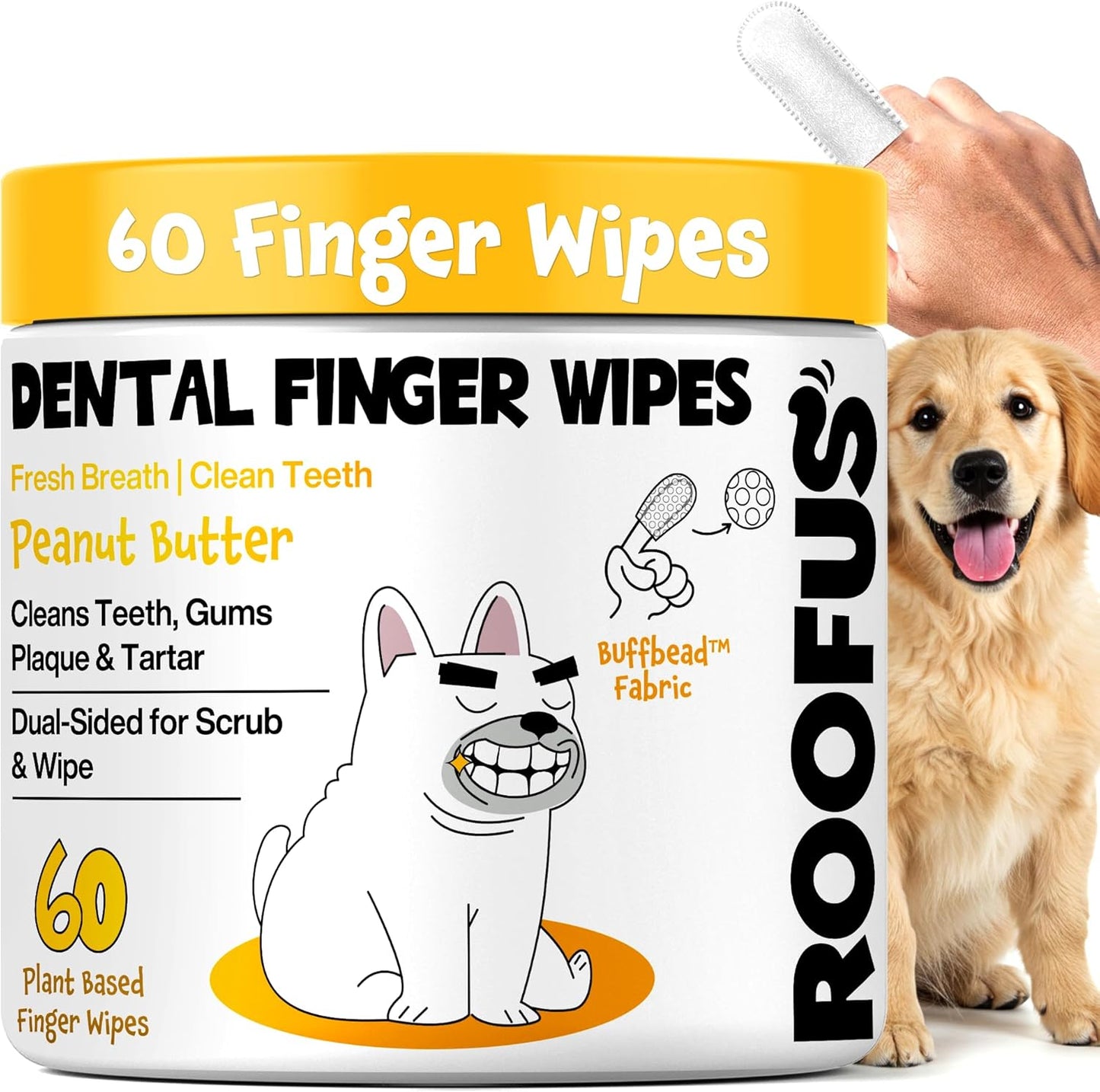 Dog Teeth Cleaning Wipes 60 Packs - Dental Wipes to Reduce Plaque & Tartar for Dogs & Cats - Mint Pet Dental Wipes for Oral Freshness - Dog Tooth Brushing Kit Dental Wipes
