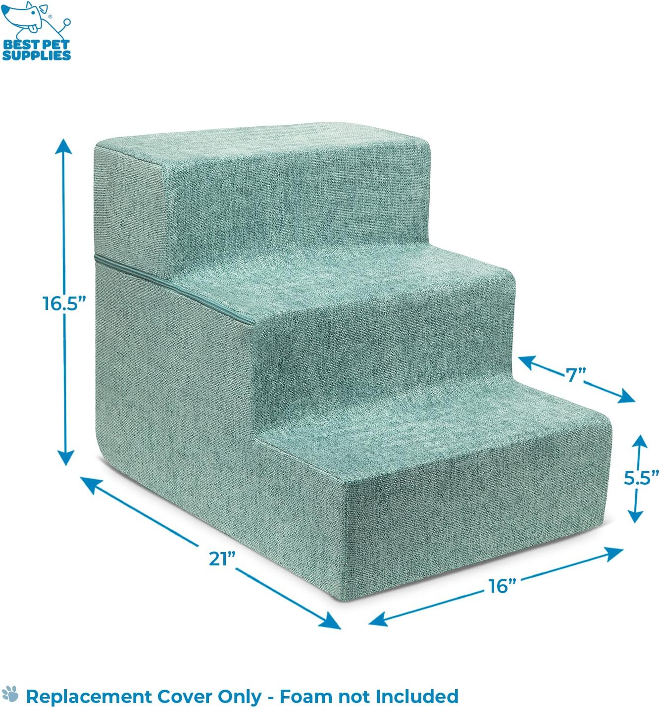 Best Pet Supplies Dog Stairs & Steps - Foam Steps for Small Dogs & Cats, Non-Slip Indoor Balanced Pet Step Support, Dog Ramp, No Assembly, Pale Teal, 3-Step (13.5-inch Height)