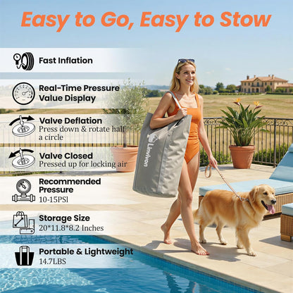 Inflatable Dog Boat Ramp for Dogs Up to 240 lbs, Inflatable Dock Floating Platform with Anti-Slip EVA Foam Safe & Easy Water Access, Dog Ramp for Boat, Pools, Lakes, Boats, Docks, Green
