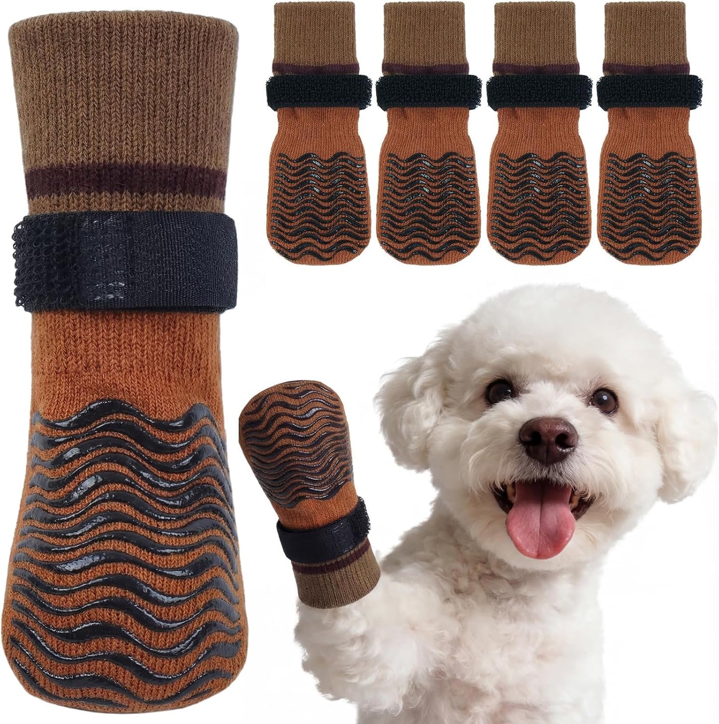 Kuoser Non Slip Dog Socks for Hardwood Floors, Dog Grippy Socks with Double-Sided Traction, Anti Slip Dogs Booties Paw Protectors to Prevent Licking Paws for Small Medium Large Senior Dogs, 4 Pack-M