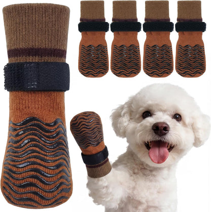 Kuoser Non Slip Dog Socks for Hardwood Floors, Dog Grippy Socks with Double-Sided Traction, Anti Slip Dogs Booties Paw Protectors to Prevent Licking Paws for Small Medium Large Senior Dogs, 4 Pack-M