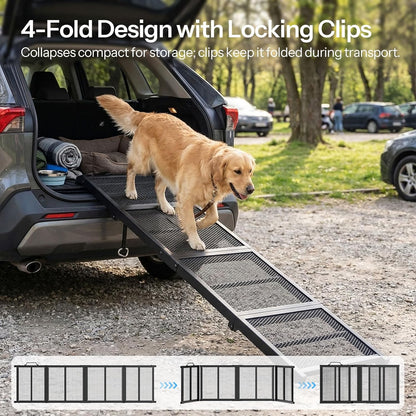 HOOBRO 70.8" Folding Dog Ramp for Car, 4-Fold Pet Ramp for Car SUV Couch, Extra Long Dog Ramp for Large Dogs Senior Pets, Non-Slip Walking Surface, Portable Design, Black BK08PT03