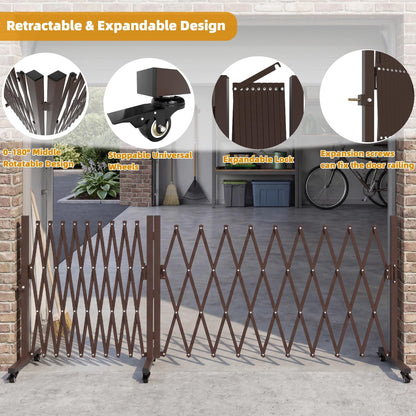 213” Wide Expandable Retractable Driveway Gate for Outdoor, Metal Fence Barrier with Lockable Foot Casters, 0-180° Rotatable Two-Segment Yard Garden Gate for Dog Security (213W×39.76H, Grey)