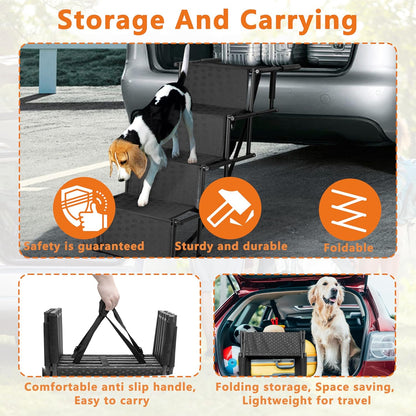 Dog Ramps for Car- Foldable Ramp for Dogs, A Portable Dog Stair Case Suitable for High Places Such As Cars, SUVS, Trucks. Lightweight, Non Slip, Can Support Up to 200 Lbs (5 Steps)