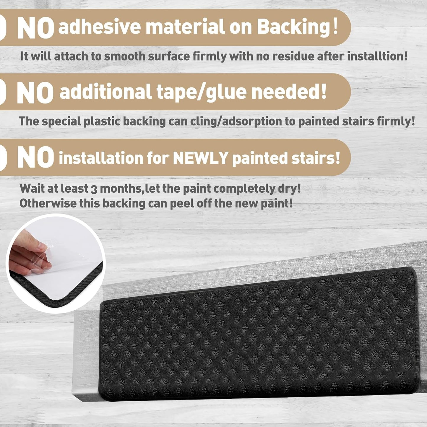 PURE ERA Bullnose Carpet Stair Treads Set Tape Free Non-Slip Indoor Stair Protectors Pet Friendly Rugs Covers Soft Skid Resistant Washable Reusable 9.5" x 30"(14 Pieces,Cream Gray)
