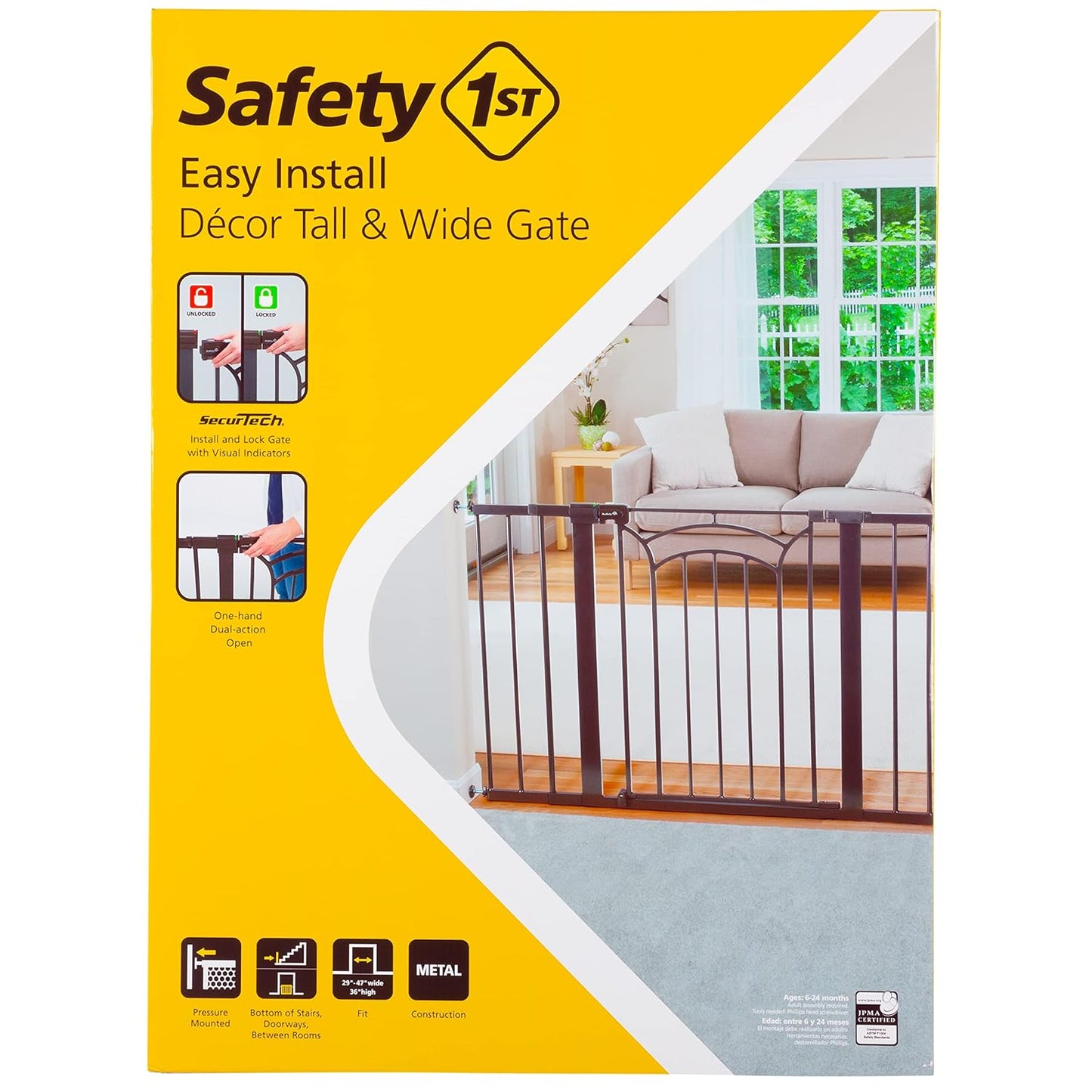 Safety 1st Easy Install Baby Gates for Doorways, Tall & Wide, Décor Easy Install, Pressure Mount Fastening, No Drilling