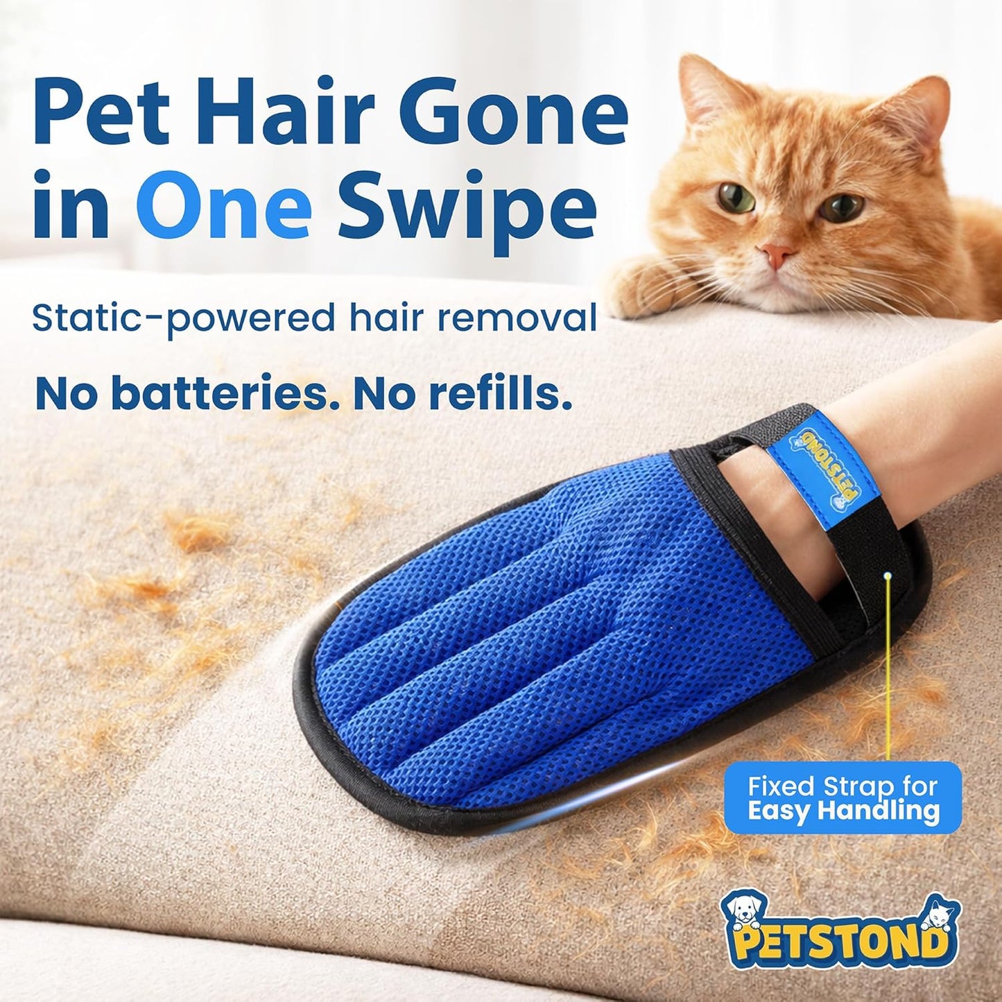Pet Hair Removal Glove for Dogs & Cats – Lint Remover for Clothes, Reusable Fur & Lint Remover Mitt, Electrostatic Glove with Wrist Strap for Furniture, Couch, Carpet & Car Seat