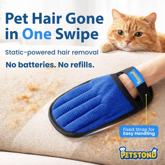 Pet Hair Removal Glove for Dogs & Cats – Lint Remover for Clothes, Reusable Fur & Lint Remover Mitt, Electrostatic Glove with Wrist Strap for Furniture, Couch, Carpet & Car Seat