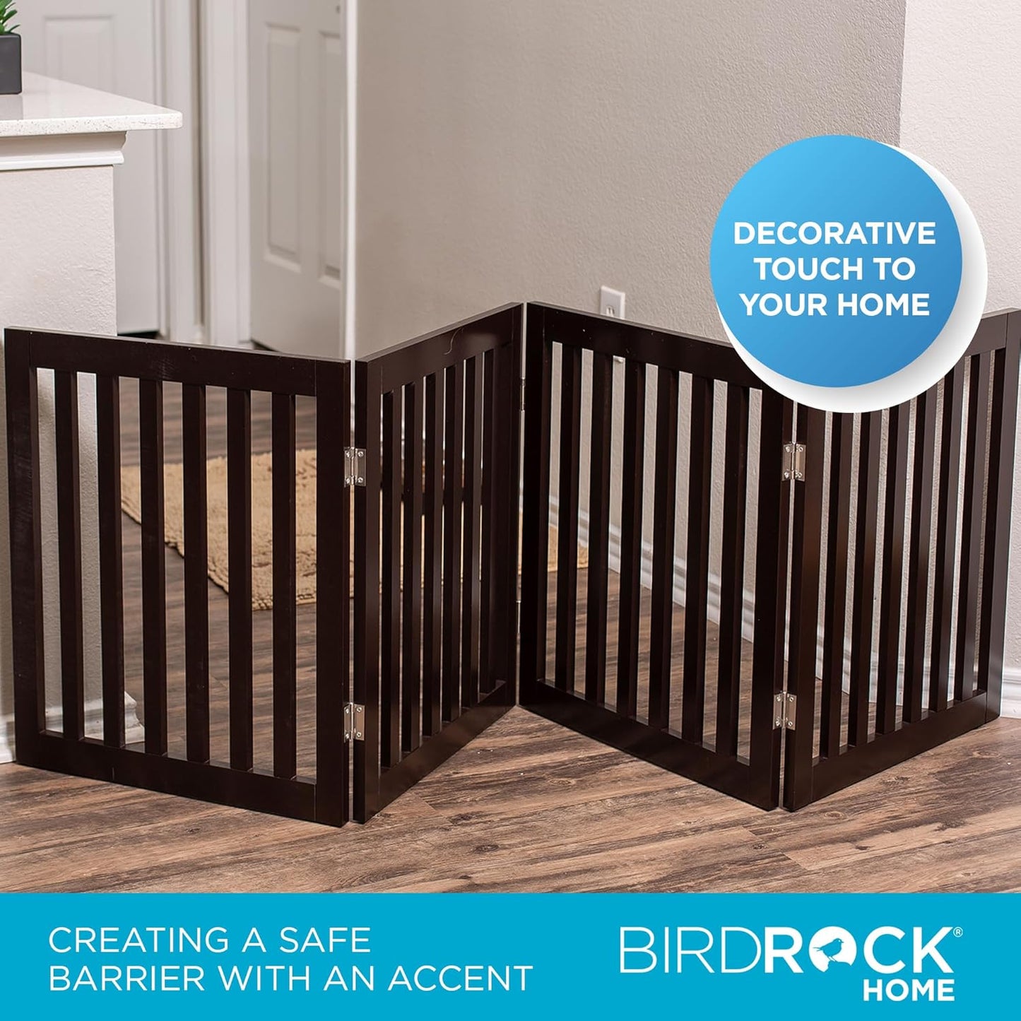INTERNET'S BEST Dog Gate Indoor Freestanding Pet Barrier, Folding Wood Dog Fence, Extra Wide Doorway Puppy Gate, Indoor Animal Privacy Panel, Wooden Cat Fence - 4 Panel - 36", Espresso