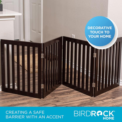 INTERNET'S BEST Dog Gate Indoor Freestanding Pet Barrier, Folding Wood Dog Fence, Extra Wide Doorway Puppy Gate, Indoor Animal Privacy Panel, Wooden Cat Fence - 4 Panel - 36", Espresso