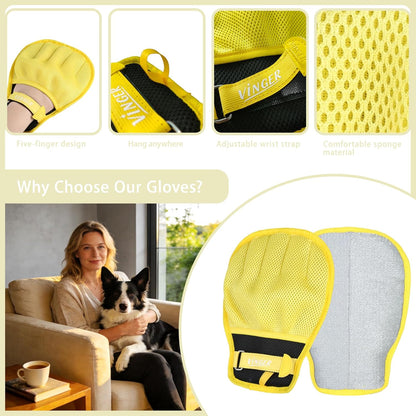 VINGER Pet Hair Removal Glove for Cats & Dogs, Electrostatic Pet Hair Gloves with Adjustable Wristband, Five-Finger Magic Brush Remover Tool for Laundry, Carpet, Couch, Car Seats & Clothing (Black)