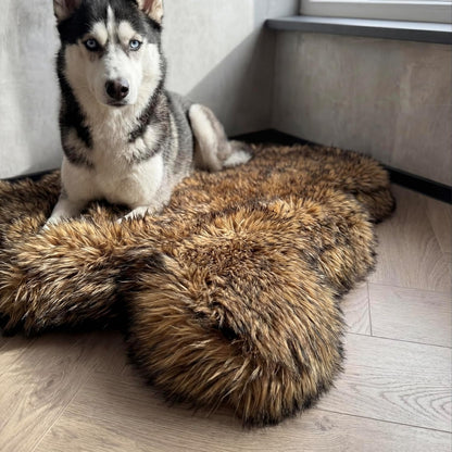 IHAPPYDOG Luxury Faux Fur Orthopedic Dog Bed, Memory Foam Dog Bed for Small, Medium, Large and XL Pets, Fluffy Pet Bed with Waterproof and Washable Cover (White w/Brown Tips, 50"x30")
