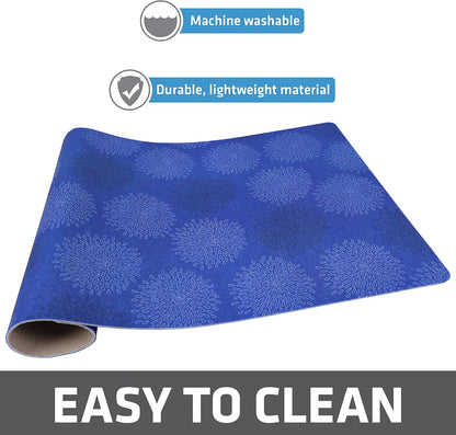 Drymate Pet Bowl Placemat, Dog & Cat Food Feeding Mat - Absorbent Fabric, Waterproof Backing, Slip-Resistant - Machine Washable/Durable (USA Made) (12” x 20”) (Indigo)