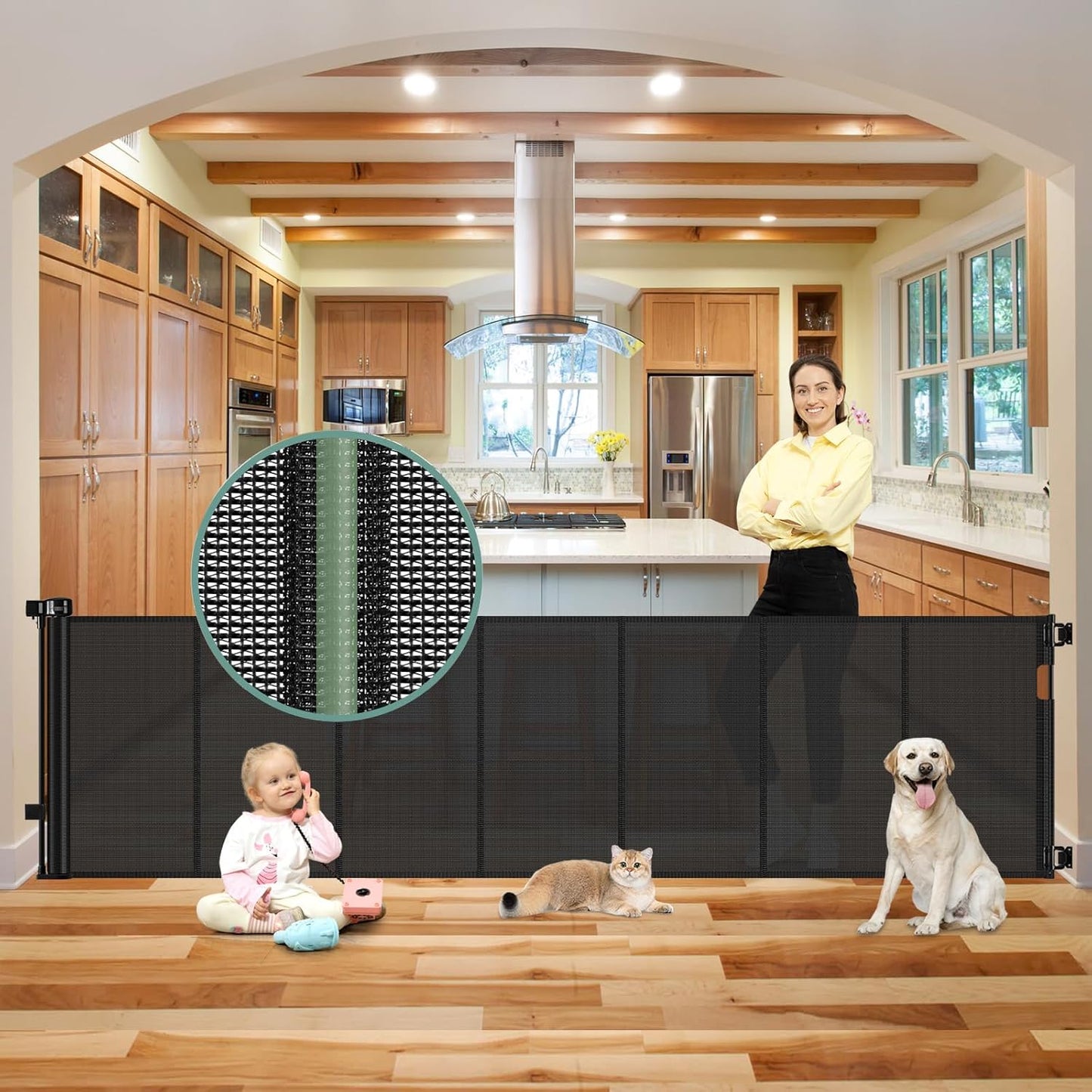 Reinforced 80 Inch Retractable Baby Gate Extra Wide Baby Gate for Wide Openings, Indoor/Outdoor Retractable Dog Gate for Doorway, Mesh Dog Gate Indoor Prevent Babies/Pets from Crawling Under, Black