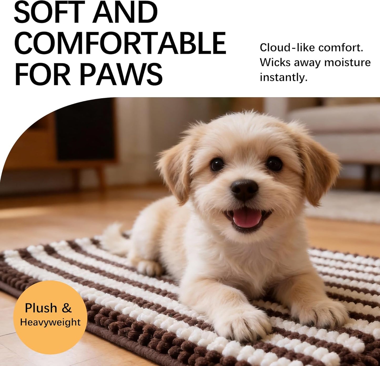 Dog Door Mat for Muddy Paws - Absorbent Quick-Dry Non-Slip Washable Chenille Pet Rug, Indoor Entryway Mat for Front Door & Crate (Brown, 24" L*16" W)