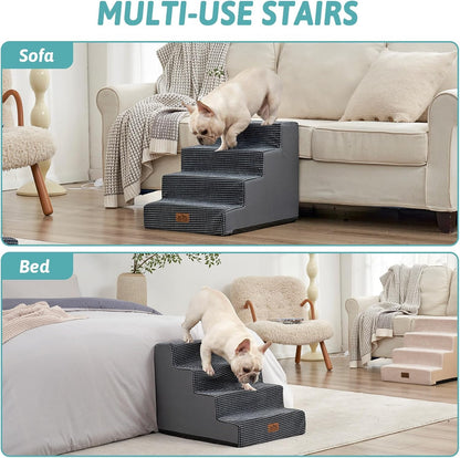 COZY KISS Dog Stairs for Small Dogs, 4 Tier Wider Pet Stairs for Couch and Beds, 17.7" H Non-Slip Dog Steps for Old Cats, Puppy, Small Medium Dogs, 17.7x23.6x17.7 inch, Beige