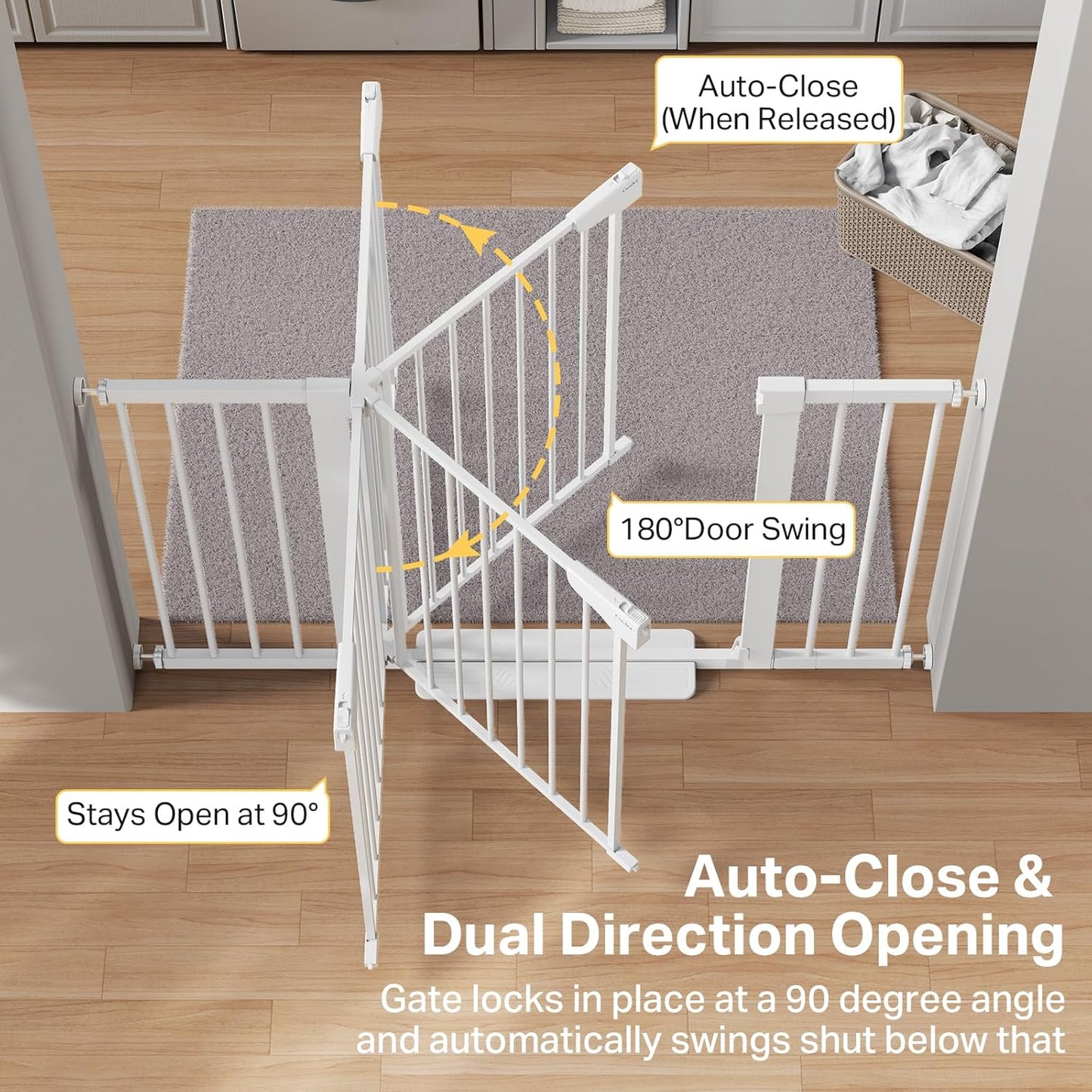 Cumbor 36.6-64" Extra Wide Baby Gate for Stairs, Dog Gates for Doorways, Auto-Close Pet Gate Indoor, Pressure Mounted Walk Through Safety Child Gate for Kids Toddler, Tall Pet Puppy Fence Gate, Brown