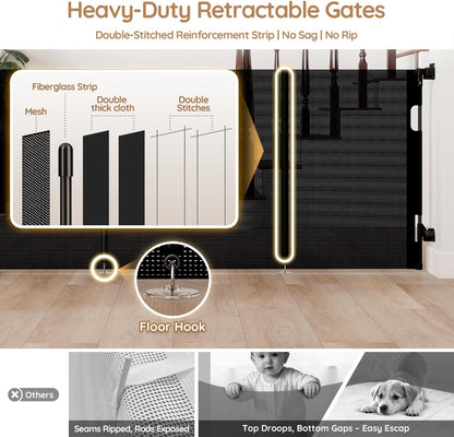 Miumoon One-Hand Operation Retractable Baby Gates, 71 inch Retractable Gate with Reinforced Strip Design to Prevent Crawling Through, 6 FT Retractable Dog Gate for Stairs, Doorways, Hallways
