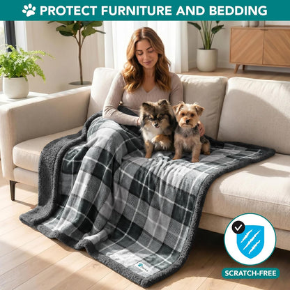 PetAmi Dog Blanket for Medium Large Dogs, Pet Bed Blanket Cat Puppy Kitten, Fleece Furniture Couch Cover Protector Sofa Car, Soft Sherpa Dog Throw Plush Reversible Washable, 40x60 Plaid Dark Gray