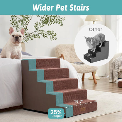 COZY KISS Dog Stairs for Small Dogs, 4 Tier Wider Pet Stairs for Couch and Beds, 17.7" H Non-Slip Dog Steps for Old Cats, Puppy, Small Medium Dogs, 17.7x23.6x17.7 inch, Beige